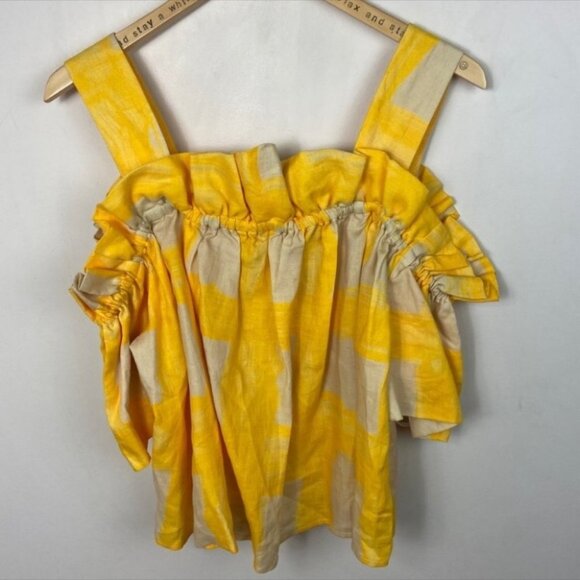 Anthropologie Whit Yellow Mariposa Top 100% Linen Size Large Gingham‎ Bohemian L - Picture 2 of 12